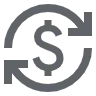 Dollar sign with circular arrows indicating currency exchange or refund