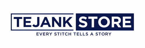 Tejank Store logo with tagline Every Stitch Tells a Story in navy and white design