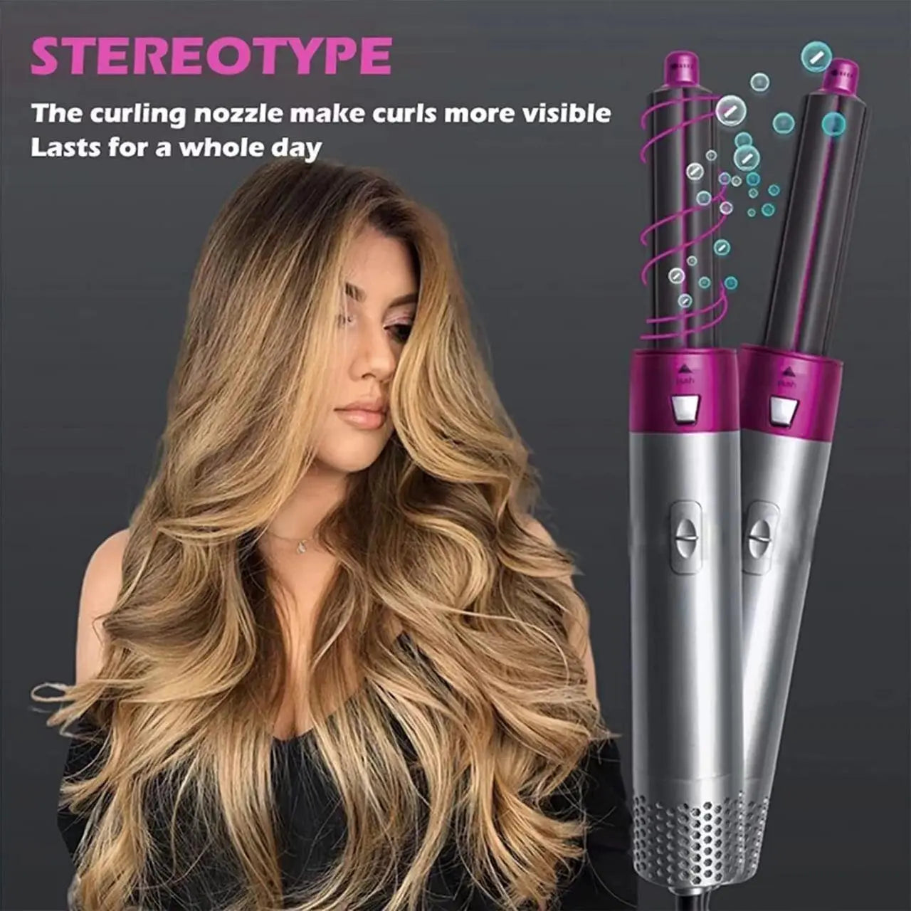 5 in 1 Multifunctional Hair Dryer Styling Tool, Detachable 5-in-1 Multi-Head Hot Air Comb, The Negative Ion Automatic Suction Hair Curler mxf3h1-4f