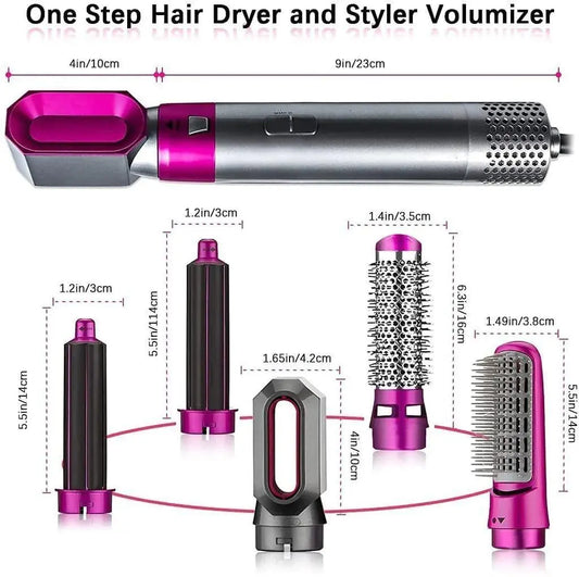 5 in 1 Multifunctional Hair Dryer Styling Tool, Detachable 5-in-1 Multi-Head Hot Air Comb, The Negative Ion Automatic Suction Hair Curler mxf3h1-4f