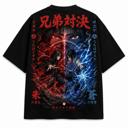 Itachi vs Sasuke Anime Oversized T-Shirt – Uchiha Battle Streetwear Tee - Tejank Store