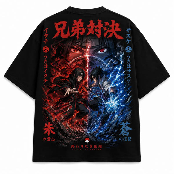 Itachi vs Sasuke Anime Oversized T-Shirt – Uchiha Battle Streetwear Tee - Tejank Store