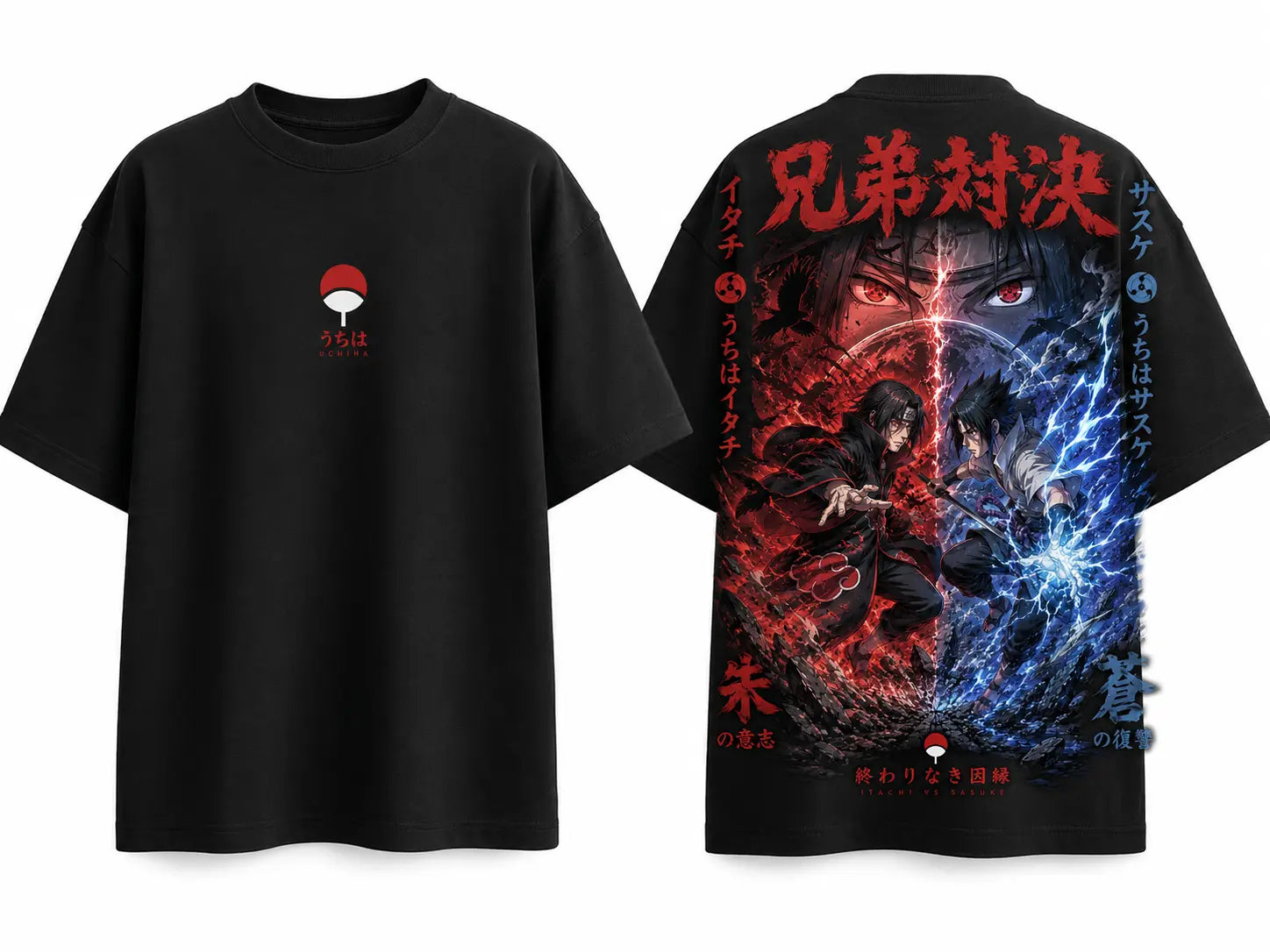 Itachi vs Sasuke Anime Oversized T-Shirt – Uchiha Battle Streetwear Tee - Tejank Store